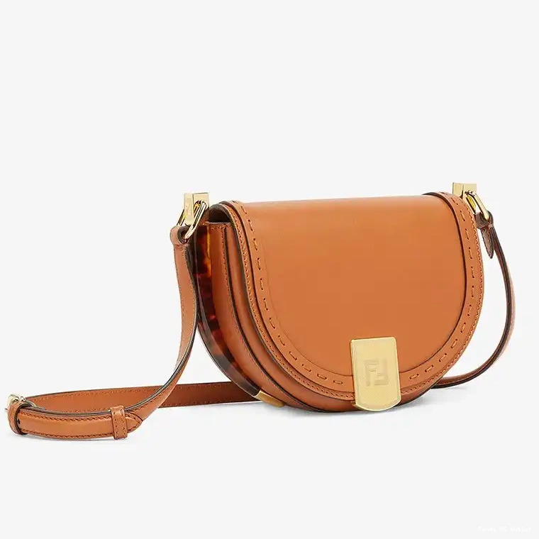 Cheap HOT In Fendi Moonlight Leather Logo Brown ROMA Calf Bag 0414